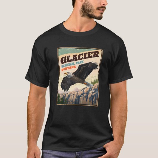 Gletsjer Nationaal Park Adelaar Vintage Uitzicht T-shirt (Voorkant)