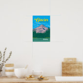 Gletsjer Nationaal Park Illustratie Reis Vintage Poster (Keuken)