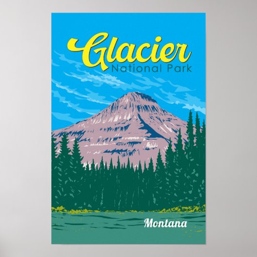 Gletsjer Nationaal Park Illustratie Reis Vintage Poster (Voorkant)