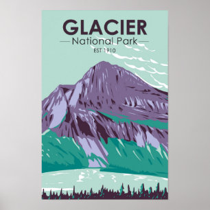 Gletsjer Nationaal Park Montana Verborgen Meer Vin Poster
