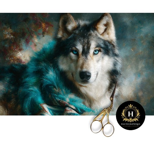 Gletsjer Teal Wolf Portret Tissuepapier