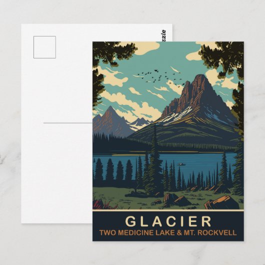 Gletsjer, Two Medicine Lake en Mount Rockwell Briefkaart (Voorkant / Achterkant)
