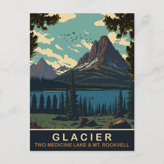 Gletsjer, Two Medicine Lake en Mount Rockwell Briefkaart (Voorkant)