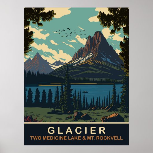 Gletsjer, Two Medicine Lake en Mount Rockwell Poster (Voorkant)
