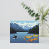Gletsjerbaai Alaska Walvis Retro Kunst Briefkaart (Staand voorkant)