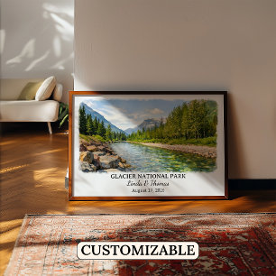 Gletsjernationaal Park Montana Poster, Aquarel Poster