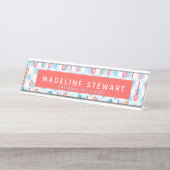 Gleuflepels en Gingham Whimsical gepersonaliseerd Bureau Naambordje (Voorkant)