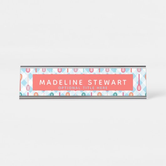 Gleuflepels en Gingham Whimsical gepersonaliseerd Bureau Naambordje (Voorkant)