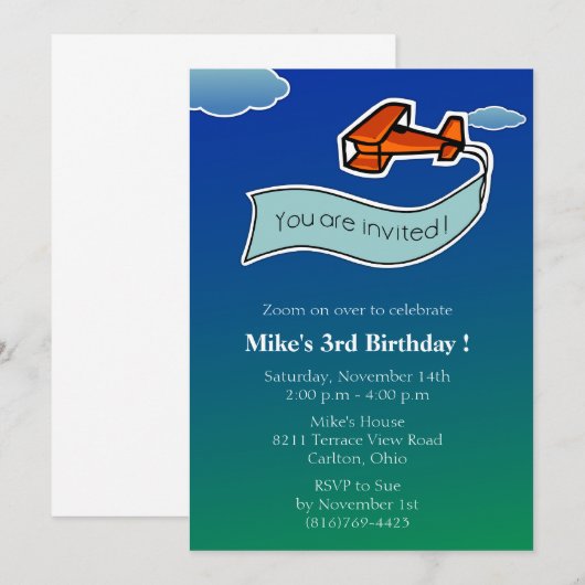 Glider - Birthday Party Invitation-2 Kaart (Voorkant / Achterkant)