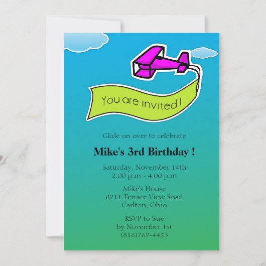 Glider - Birthday Party Invitation Kaart (Voorkant)