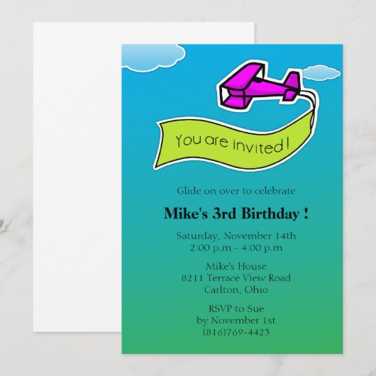 Glider - Birthday Party Invitation Kaart (Voorkant / Achterkant)