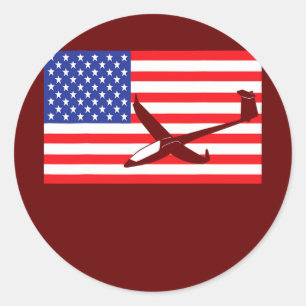 Gliding Airplanes USA American Flag Pilot Glider Ronde Sticker