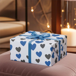 Gliding Hearts - Blauw en Grijs Cadeaupapier