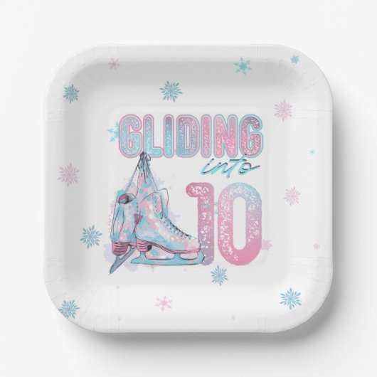 "Gliding into" 10e verjaardag schaatsfeest Papieren Bordje (Voorkant)