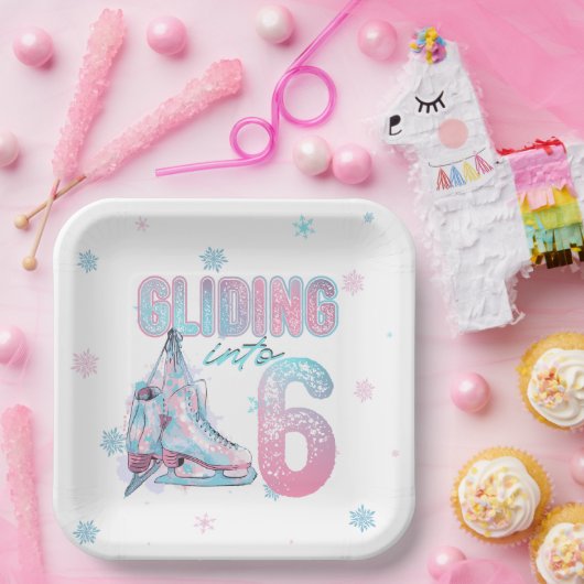"Gliding into" 6e verjaardag schaatsen partij Papieren Bordje (Feest)