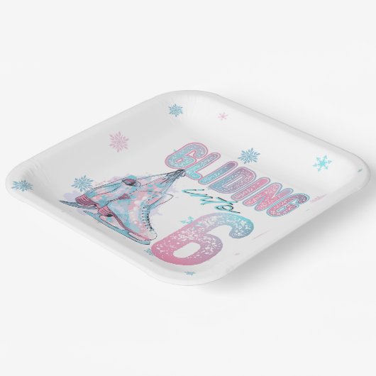 "Gliding into" 6e verjaardag schaatsen partij Papieren Bordje (Gebogen)