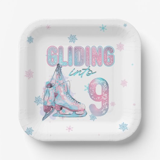 "Gliding into" 9e verjaardag schaatsen partij Papieren Bordje (Voorkant)