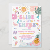 Glij naar Drie Zwembadfeest Zomer 3e Verjaardag Kaart (Voorkant)