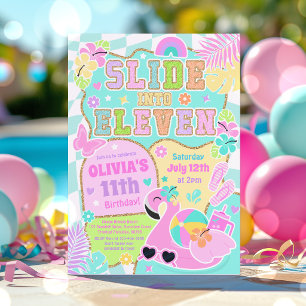 Glij naar elf Preppy meisje zwembadfeest verjaarda Kaart