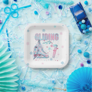 "Glijden in" 7e verjaardag schaatsen feest Papieren Bordje