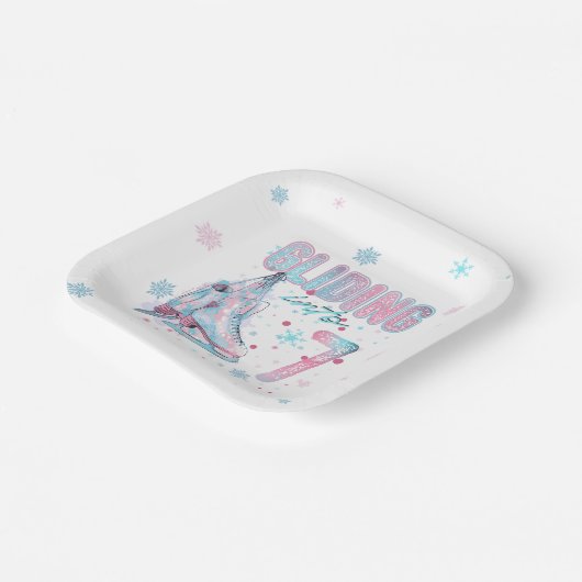 "Glijden in" 7e verjaardag schaatsen feest Papieren Bordje (Gebogen)