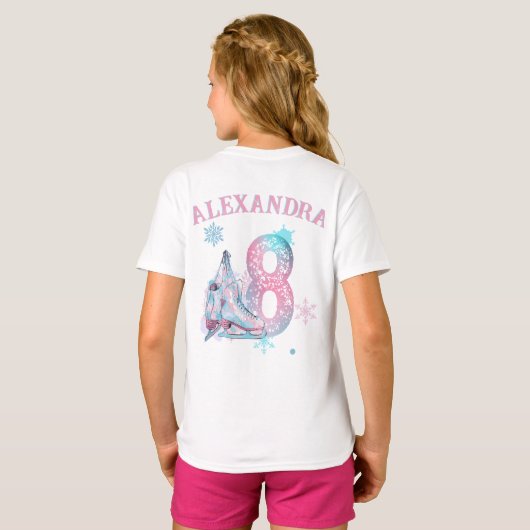 Glijden in 8, kunstschaatsen verjaardag t-shirt (Achterkant volledig)