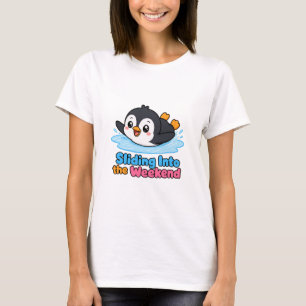 Glijdend het Weekend in Leuk Pinguïn Ontwerp T-shirt