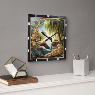 glijdende ganzen rustieke rivier vierkante klok