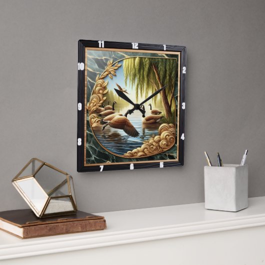 glijdende ganzen rustieke rivier vierkante klok (Kantoor)