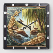 glijdende ganzen rustieke rivier vierkante klok (Voorkant)