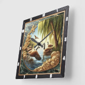 glijdende ganzen rustieke rivier vierkante klok (Hoek)