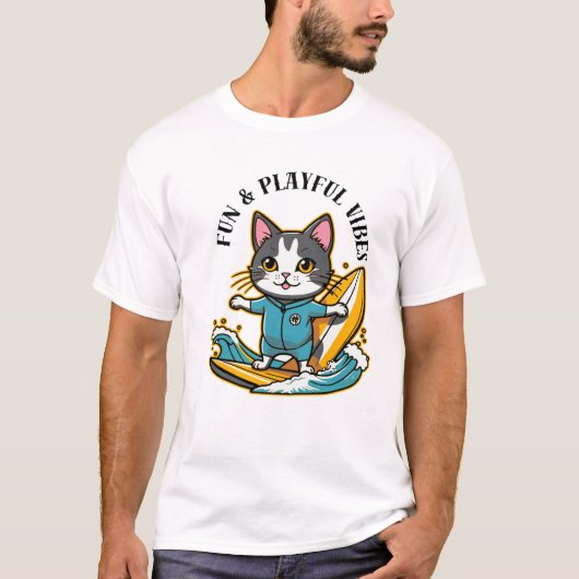 Glijdende Kat Pret & Speelse Stemming T-shirt (Voorkant)
