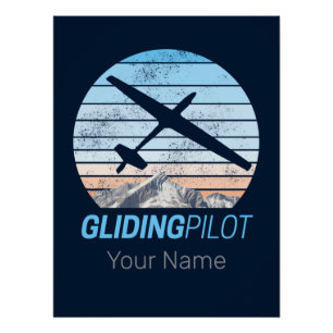 Glijdende Piloot Vintage Aviator Zonsondergang Vli Perfect Poster