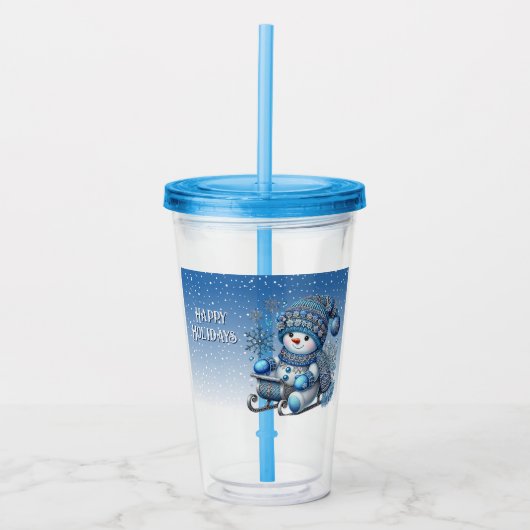 Glijdende sneeuwman Kerst Vakantie Acryl Tumbler Acryl Drinkbeker (Voorkant)