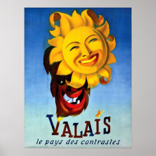 Glimende zon in Valais, Zwitserland, vintage-reis Poster