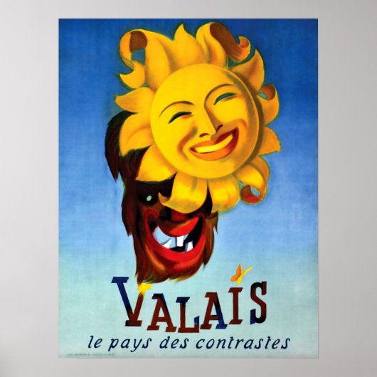 Glimende zon in Valais, Zwitserland, vintage-reis Poster (Voorkant)