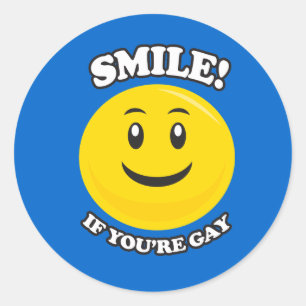GLIMLACH ALS JE HOMO BENT RONDE STICKER