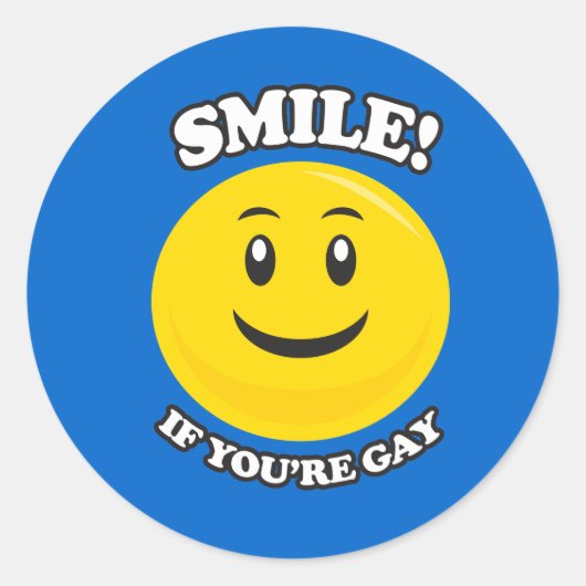 GLIMLACH ALS JE HOMO BENT RONDE STICKER (Voorkant)