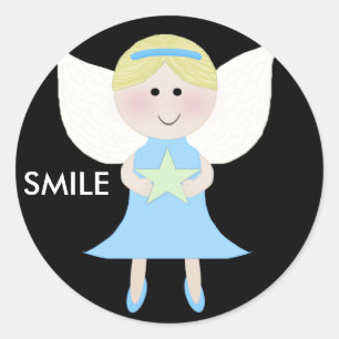 Glimlach Blauwe Engel Ronde Sticker