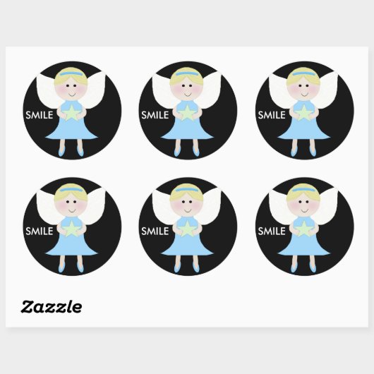 Glimlach Blauwe Engel Ronde Sticker (Vel)
