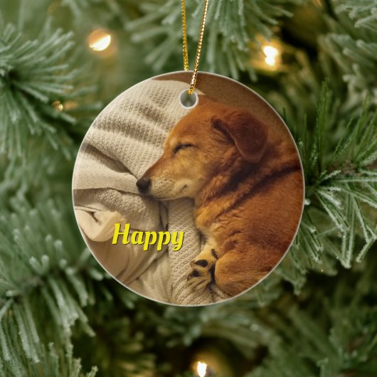 glimlach Dog Keramisch Ornament (Boom)