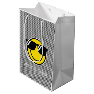 Glimlach Emoji Gelukkig Gezicht Zonnebril Gingham  Medium Cadeauzakje