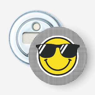 Glimlach Emoji Happy Face Zonnebril Gingham Plezie Button Flesopener