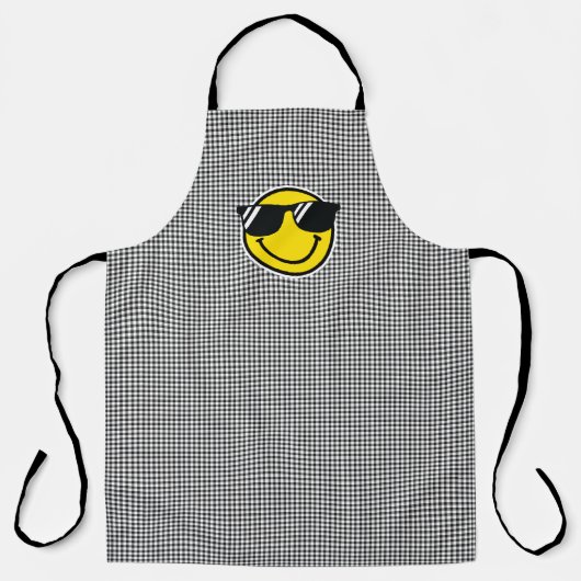 Glimlach Emoji Happy Face Zonnebril Gingham Plezie Schort (Voorkant)