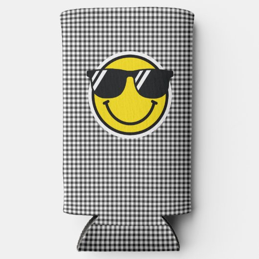 Glimlach Emoji Happy Face Zonnebril Gingham Plezie Seltzer Blikjeskoeler (Voorkant)