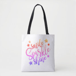 Glimlach en glimlach moderne regenboogtekst tote bag