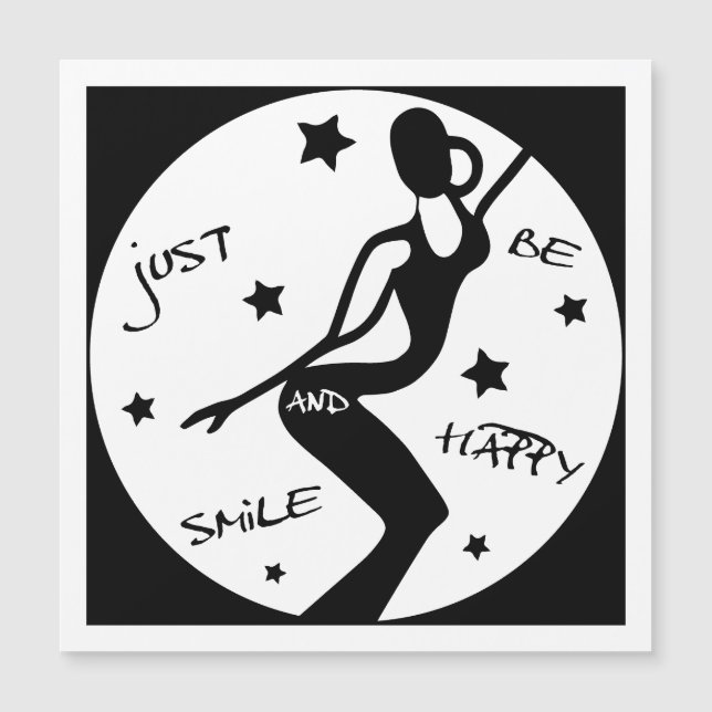 Glimlach en wees blij, grappige stok vrouw (Voorkant)