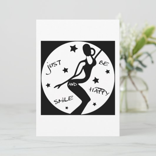Glimlach en wees blij, grappige stok vrouw bedankkaart (Staand voorkant)