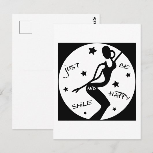 Glimlach en wees blij, grappige stok vrouw briefkaart (Voorkant / Achterkant)