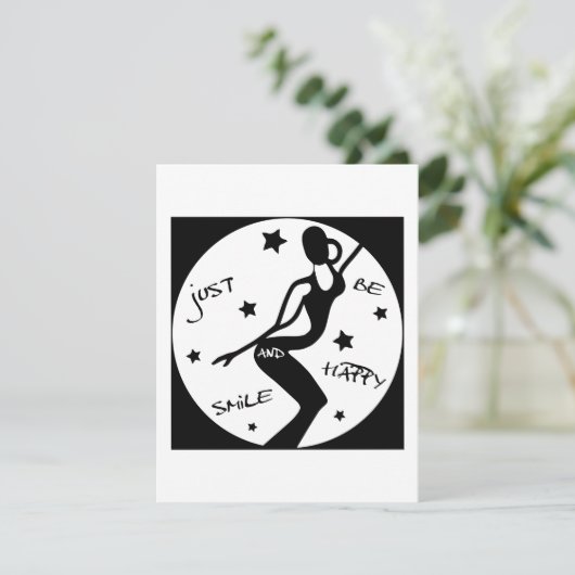 Glimlach en wees blij, grappige stok vrouw feestdagenkaart (Staand voorkant)